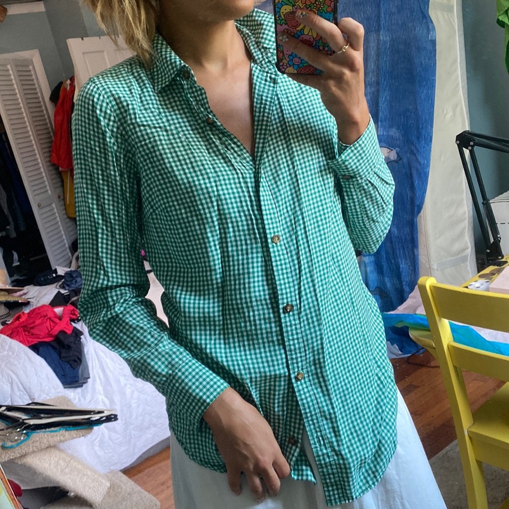 The Limited green gingham button down